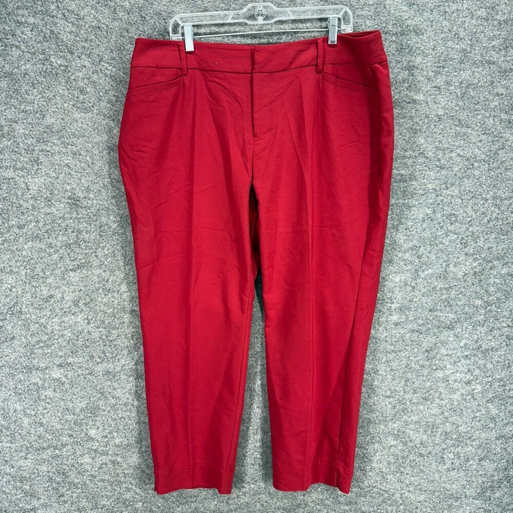 Roz & Ali Dress Pants Women 16 Red Mid Rise Pleated Skinny Pockets Cotton Casual